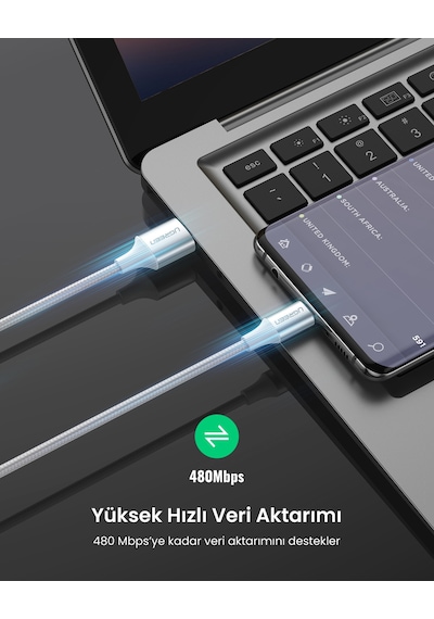 Ugreen Örgülü Usb-c Şarj Ve Data Kablosu, Beyaz, 25 Cm, 60129