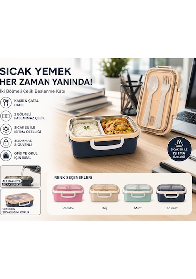 2'li Beslenme Kabı Seti 150 Ml + 300 Ml Beslenme Kabı Okul Ofis Öğün Kabı Lacivert