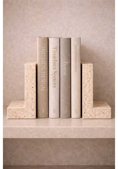 Traverten Mermer Kitap Tutucu 2 Li Set Minimal L Tip Bookend