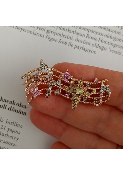 Lente Aksesuar Nota Broş-parlak Kristal Taşlı Nota Çizgisi Yaka İğnesi Çok Renkli
