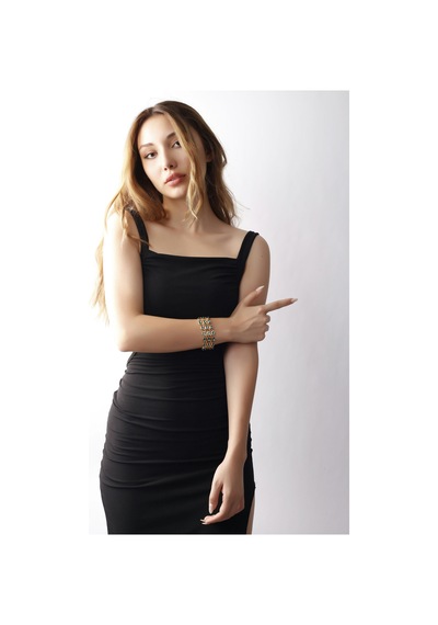Matya Altın Renk Lak Kaplama Yeşil Zirkon Taşlı Model Bileklik Altın