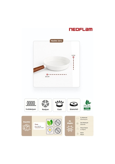 Neoflam Fika Seramik Kaplama İndüksiyonlu Kızartma Tavası 26 Cm - Beyaz