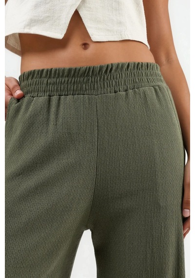 Hiccup Düz Paça Dokulu Pantolon Ellie Collection Haki