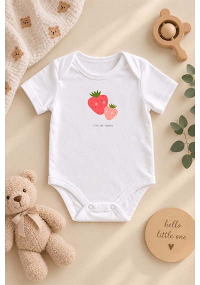 Luppinos Love You Mom 3lü %100 Pamuk Dijital Baskılı Bebek Body Set 2 Beyaz - Pembe