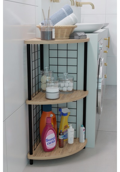 3 Raflıı Köşe Raf Banyo Ve Çamaşır Odası Çok Amaçlı Düzenleyici Metal Gövde Çevir Kur Kolay Kurulum Atlantik Çam