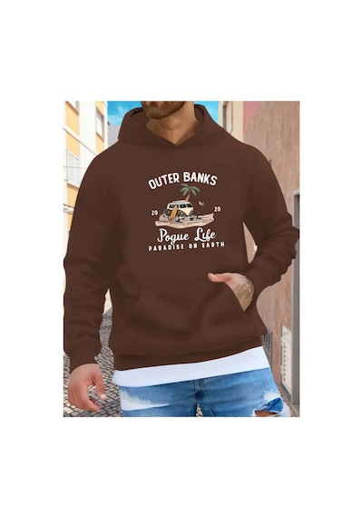 Medinenur Pogue Life Baskılı Kapüşonlu Sweatshirt Kahverengi