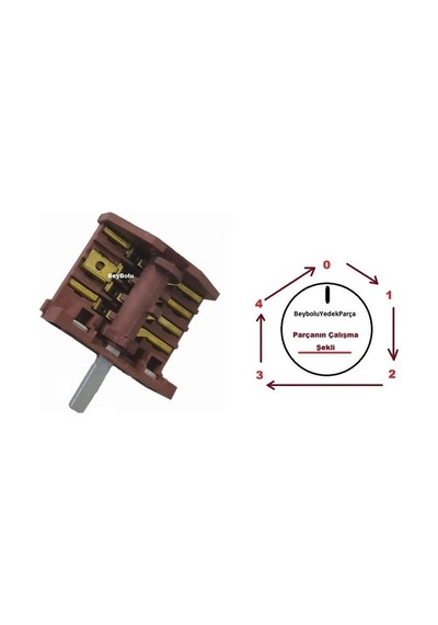 Luxell Fırın Kademe Anahtarı 4+4 Şalter 4 Konum + Off , Metal Mil Komutatör