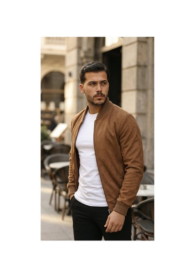 Butik İstanbul Erkek Önden Fermuarlı Içi Astarlı Süet Ceket Kahverengi