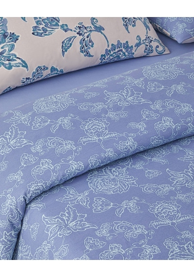 English Home Curioleaf Pamuk Çift Kişilik Çarşaflı Nevresim Takımı 200x220 Cm Mavi - Bej Mavi - Bej