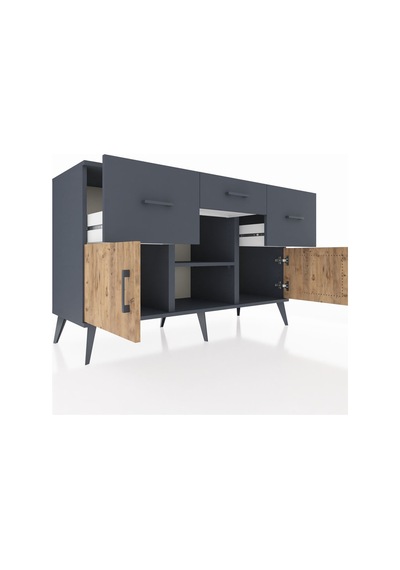 Hyperion Konsol Tek Raflı 3 Çekmeceli 3 Kapaklı 132x44x83 Antrasit-çam/antrasit Çam/antrasit Hyperion Konsol Tek Raflı 3 Çekmeceli 3 Kapaklı 132x44x83 Antrasit-çam/antrasit Çam/antrasit