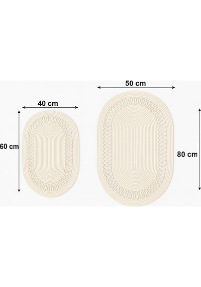 Mavaux Terra 4 Lü Banyo Seti 2 Li Oval Paspas & 2 Li Oval Sepet, Doğal Halat Dokuma, El Yapımı - Premium Krem