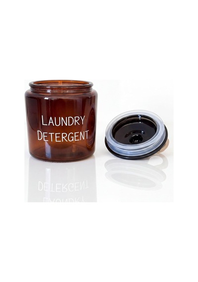 Laundry Detergent Yazılı 900 Ml Amber Cam Deterjan Kavanozu, Siyah Kapaklı Banyo Ve Çamaşır Düzenleyici Çok Renkli