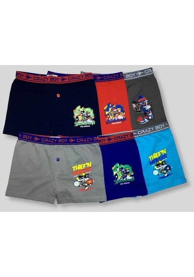 Tutku Erkek 6'Lı Çocuk Çok Renkli Elastan Pamuk Baskılı Boxer 6'Lı Paket. 001
