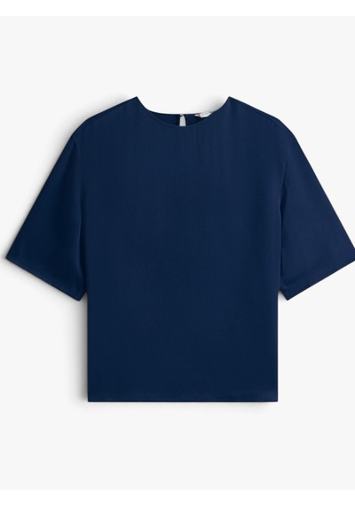 Tommy Hilfiger Sateen C-neck Relaxed T-shırt Kadın Mavi Bluz - Ww0ww45900