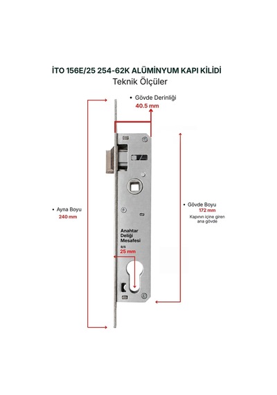 İto Alüminyum Kapı Kilitleri 156e/25 254/62k, Barelli Silindir Tp