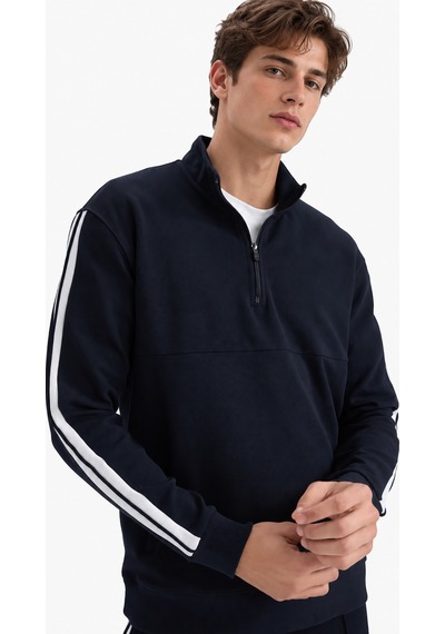 We&me Boxy Fit Gömlek Yaka Sporcu Erkek Sweatshirt İndigo
