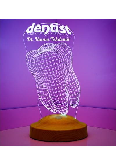 3D Led Lamba 3 Boyutlu Diş Doktoru Dentist Kişiye Özel Hediye