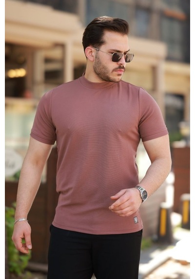 Veraura Lifestyle Erkek Yarım Balıkçı Yaka Kısa Kollu T-shirt Gülkurusu