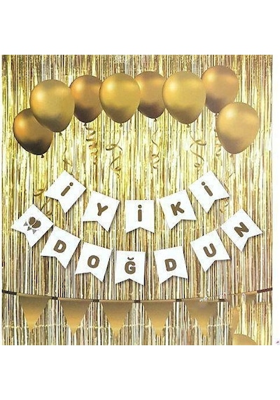 İyi Ki Doğdun Yazısı Beyaz Üzeri Gold Yaldızlı
