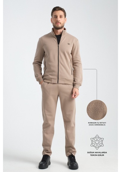 Shooter Sportswear Shooter Erkek Kışlık Eşofman Takımı Thermosoft Teknolojisi Içi Kuzu Görünümlü Regular Kalıp Vizon