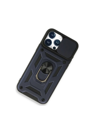 Bezos İphone 15 Pro Max Uyumlu Kılıf Pars Lens Yüzüklü Silikon - Lacivert Rengaren