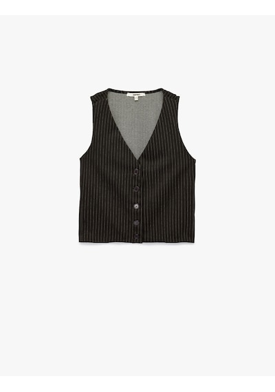 Koton Slim Fit Düğmeli V Yaka Parıltılı Çizgili Yelek Kahverengi Çizgili 6wak30003uk Kahve Çizgili