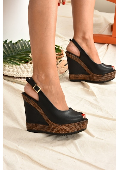 Fox Shoes Siyah Kadın Dolgu Topuklu Ayakkabı 9674070803 Siyah