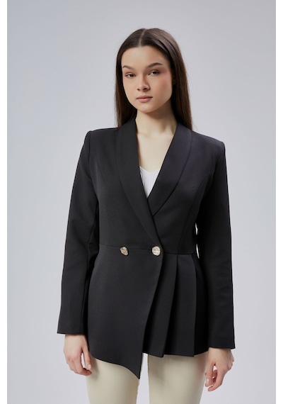 Siyah Regular Fit Pile Detaylı Blazer Ceket Siyah