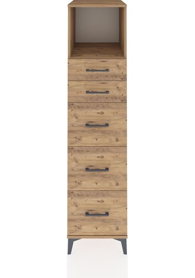 Kronos Dolap Tek Raflı 5 Çekmeceli 44x59x182 Çam-çam Çam