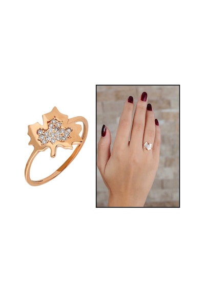 Zirkon Taşlı Çınar Yaprağı Tasarım Rose Renk 925 Ayar Gümüş Bayan (429500960)