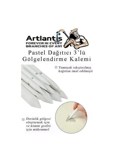 Artlantis Pastel Dağıtıcı Gölgelendirme Kalemi 3 Lü 1 Paket Kaynaştırma Kalemi Kara Kalem Dağıtıcı Kalem Ka