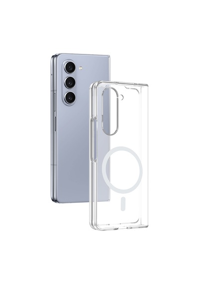 Samsung Galaxy Uyumlu Z Fold 5 Kılıf Darbe Emici İnce Korumalı M-safe Şarj Özellikli Pürüzsüz Şeffaf Sert Pc Kapak Şeffaf