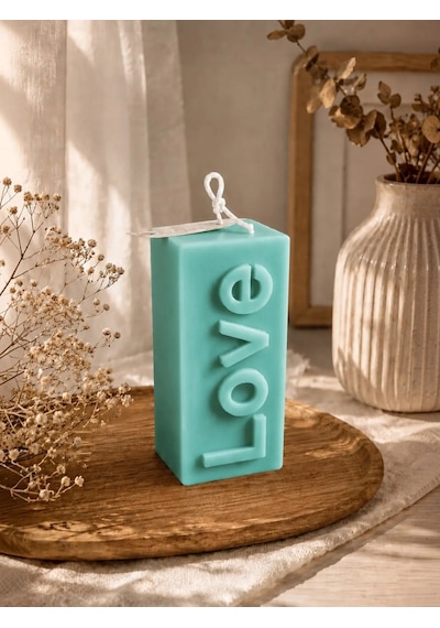 Mumelia Love Yazılı - Doğal Soya Blok Dekoratif Mum - Yeşil