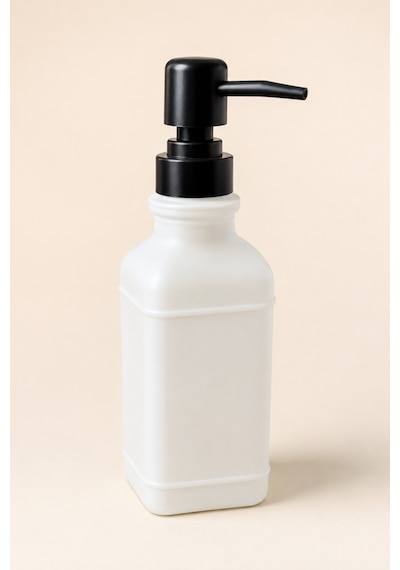 Aura Cam Sıvı Sabunluk 400 Ml Siyah Pompalı Modern Dekoratif Banyo Ve Mutfak Dispenseri - 19,5 Cm X 6 Cm X 6 Cm Beyaz