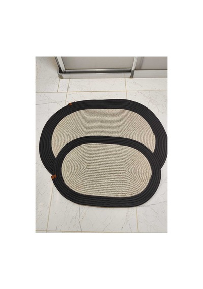 Hasır Jüt Banyo Paspas Takımı Mutfak Paspası, Jüt Paspas, 2 Adet Paspas 50x80 40x60 Taş Siyah Taş Siyah