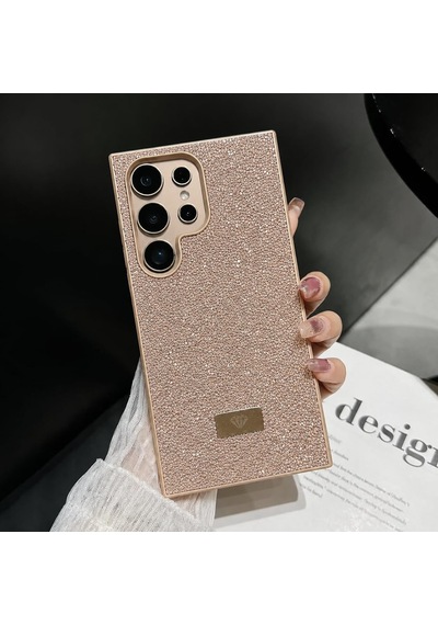 Samsung Galaxy S24 Ultra İle Uyumlu Elmas Desen Taşlı Kılıf 2 Mm Kamera Çıkıntı Koruma, Işıltılı Lüks Şık Darbe Emici Kapak Çöl Titanyum