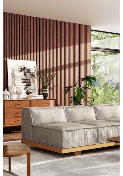 Keçeli Dekoratif Akustik Ahşap Panel Bambu Renk 60x240cm .