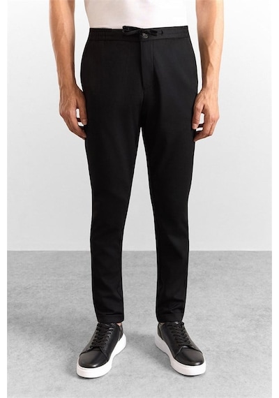 Süvari Siyah Slim Düz Twill Yarım Lastikli Jogger Pantolon Pn2020500716-s09