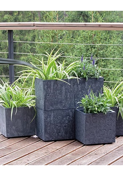 Sierra Beton Efektli Sütun Plastik Saksı Antrasit