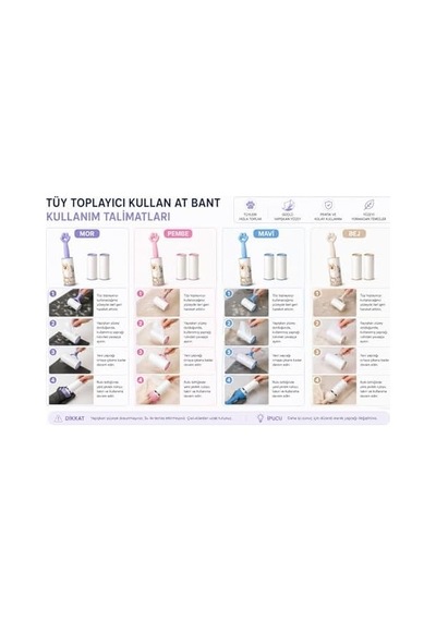 Kedi Patili Tüy Toplayıcı Sticky Roller Seti 60 Yapraklı Güçlü Yapışkanlı Kullan At Bant + 2 Adet Yedek Rulo Evcil Hayvan Tüyü, Toz Ve Kıl Temizleyici Pratik Rulo Mavi