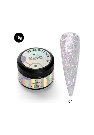 Momo Professional Ariel Builder Gel Nail Art İçin Protez Tırnak Jeli No.04 Şeffaf Holografik Pembe Sarı Simli 10 Gr