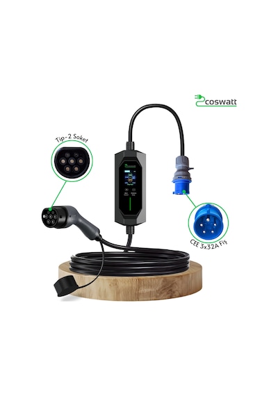 Coswatt 7.4 KW 32A Tip-2 3X32A 10 M Elektrikli Araç Taşınabilir Şarj İstasyonu