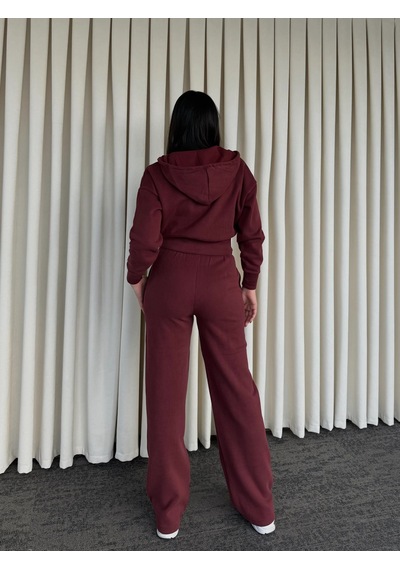 Laluvia Bordo %100 Pamuk Kapüşonlu Fitilli Takım - 51232 Bordo