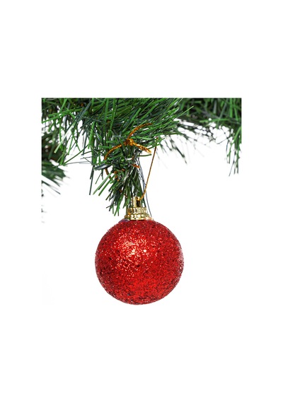 Yılbaşı Çam Ağacı Süsü Kırmızı Simli Top 4 Cm 6'lı
