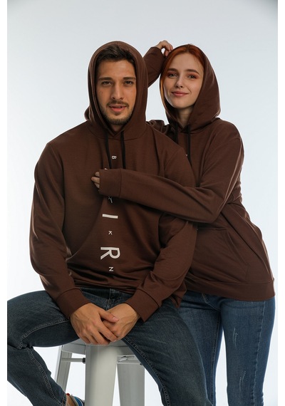 Süperlife Erkek Kapşonlu Regular Fit Air Baskılı İnce Sweatshirt Spr22sw162 Kahverengi