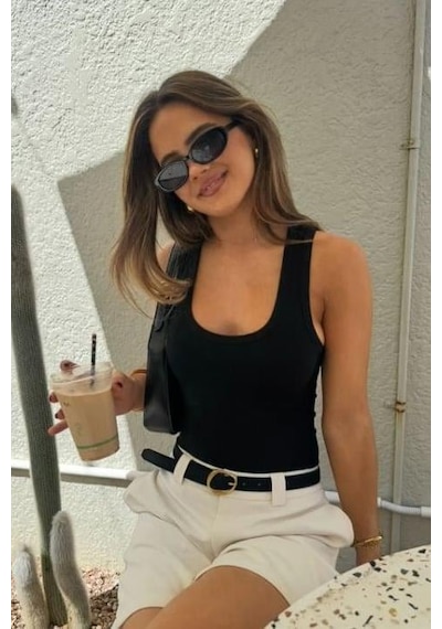 Madmext Siyah Kalın Askılı Fitilli Atlet Mg2459 Siyah