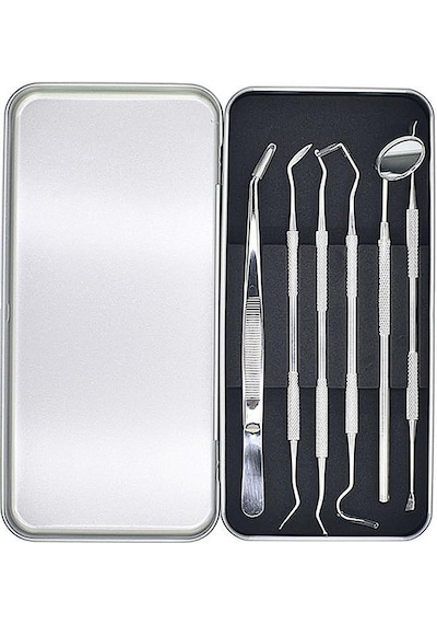 Valkyrie 6 Adet Metal Kutulu Paslanmaz Çelik Diş Tartar Dil Temizleme Dental Ağız Bakım Seti