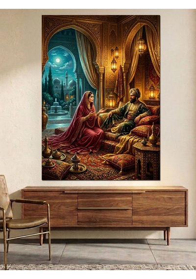 Osmanlı Sarayında Harem Sohbet Sahnesi Dekoratif Kanvas - Mdf Ahşap Tablo Çok Renkli