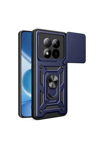 Maks Technology Redmi Note 15 Pro Kılıf Magnetik Standlı Kamera Korumalı Mkst Sürgülü Vega Kapak - Mavi