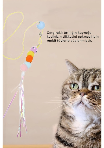 Pribor Tırtıl Kedi Oyuncağı, Kendinden Yapışkanlı, Zilli, Elastik İpli, Asılı Kedi Oyuncağı